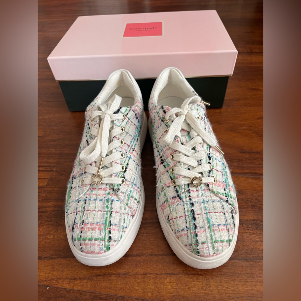 Kate Spade tweed white multicolor sneakers size 8